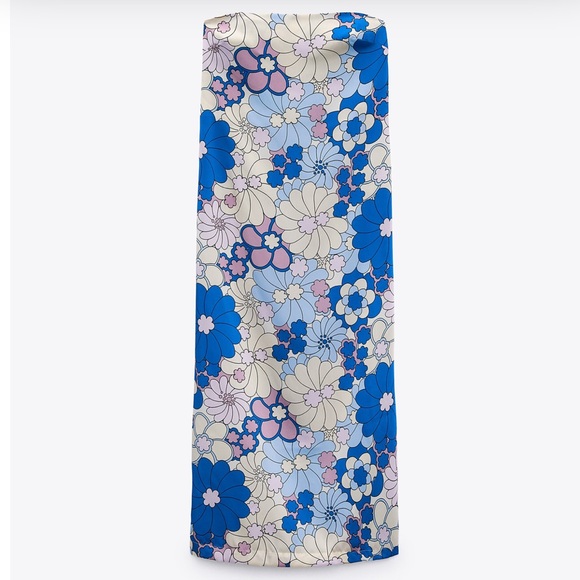 Zara woman’s new retro floral print satin tube midi dress - Picture 4 of 12